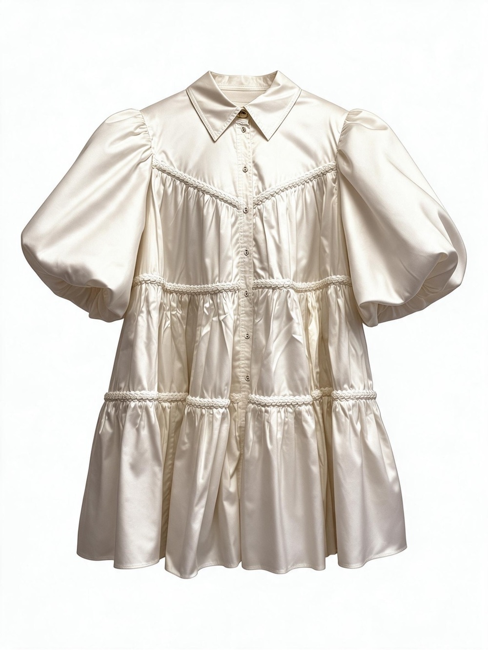 Aje Casablanca Dress Puff Sleeve Tiered Smocked Mini Babydoll White Size 14
